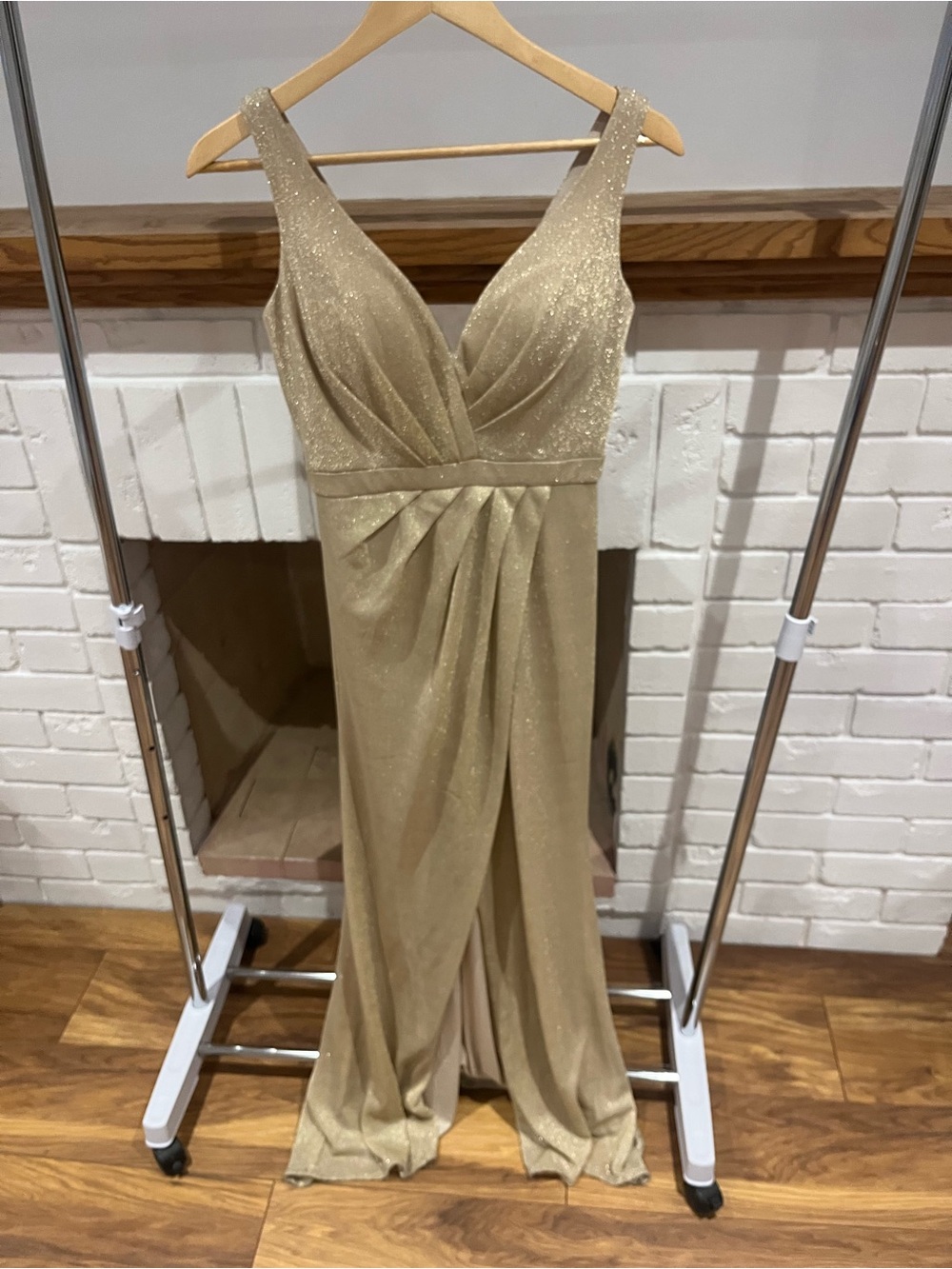 Gold Sleeveless Glitter Evening Dress